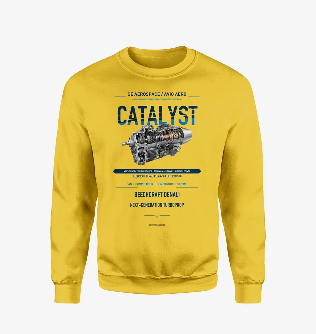 CATALYST design on yellow sweatshirt