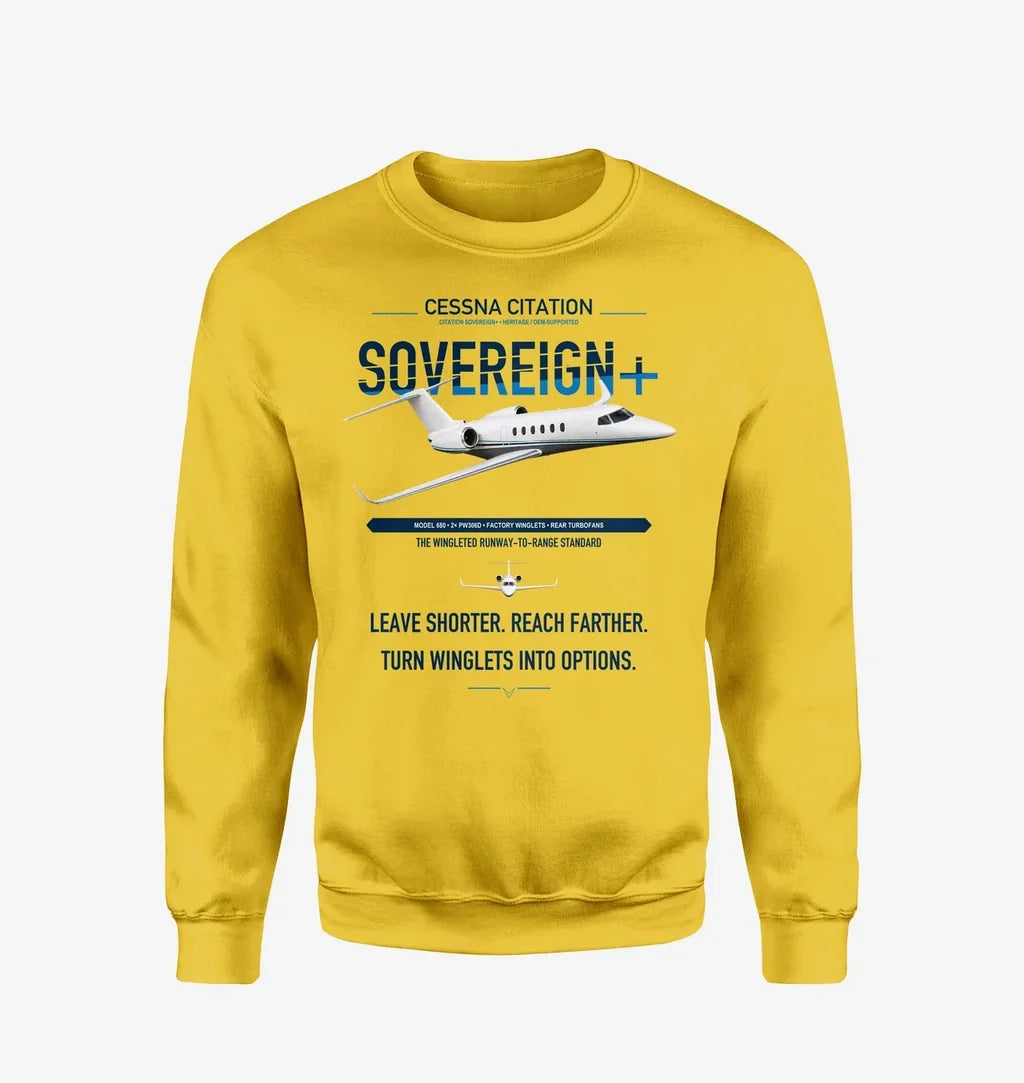 Cessna Citation Sovereign+ design on yellow sweatshirt