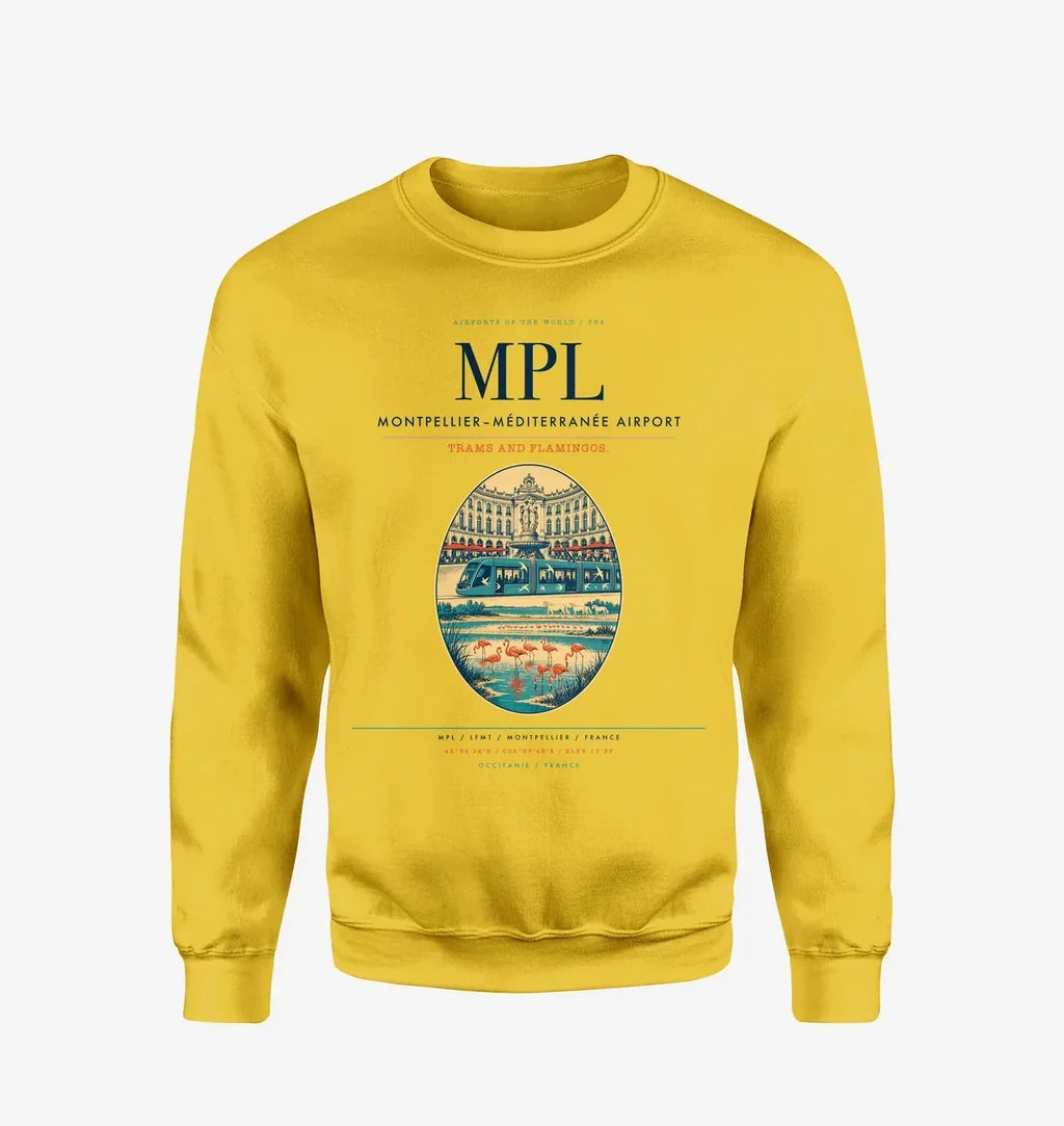 Montpellier–Méditerranée Airport (MPL) design on yellow sweatshirt