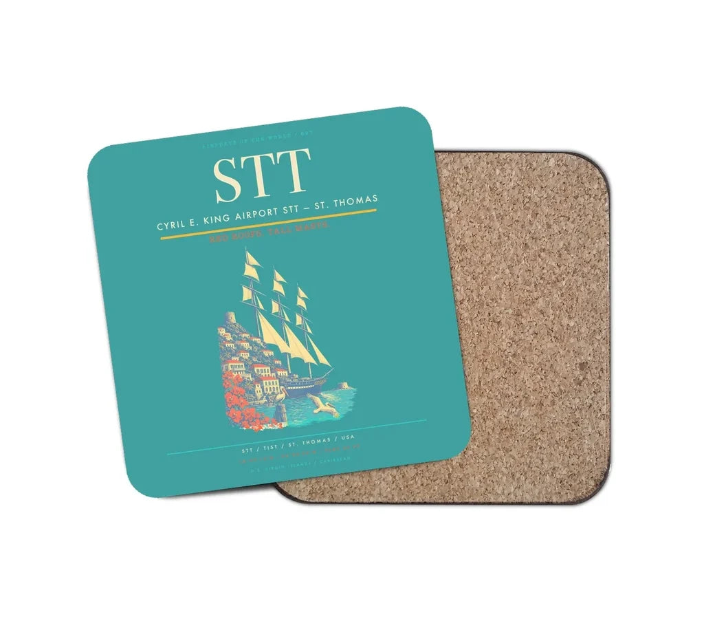 Cyril E. King Airport (STT) design on turquoise 1 piece coaster