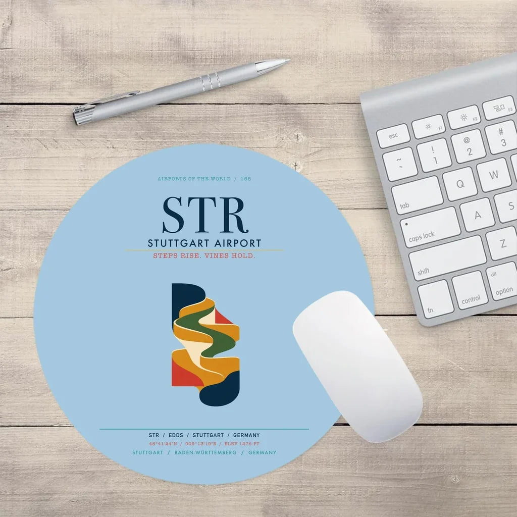 Stuttgart Airport (STR) design on light blue round mouse pad