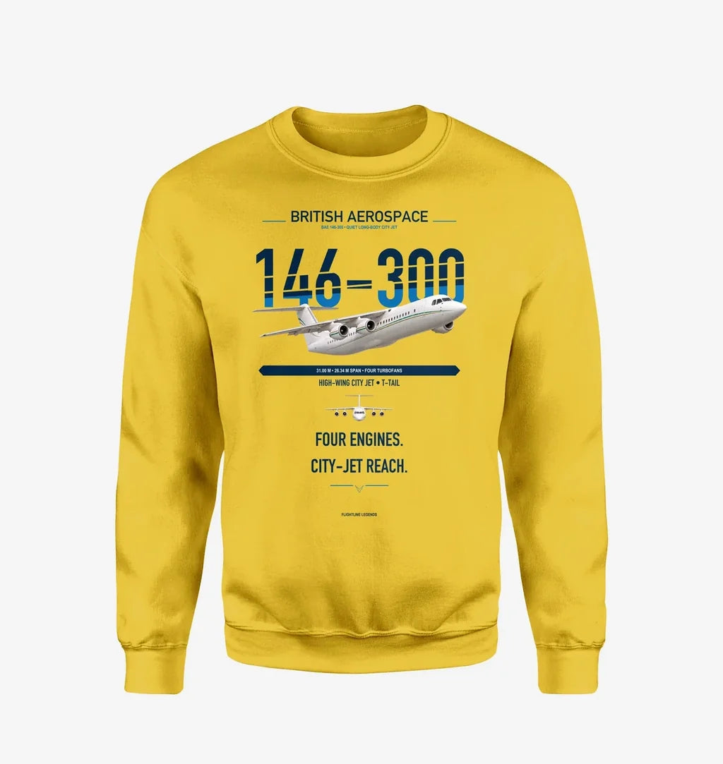 BAe 146-300 design on yellow sweatshirt