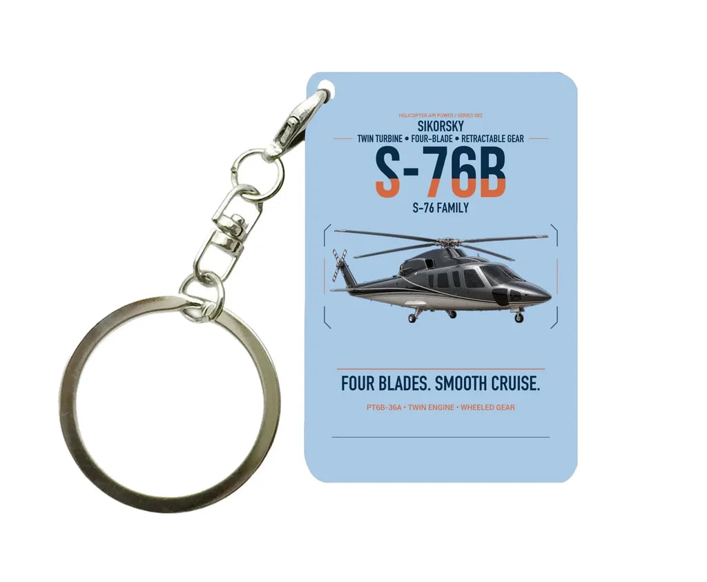 Sikorsky S-76B design on light blue designed key chain, double-side print