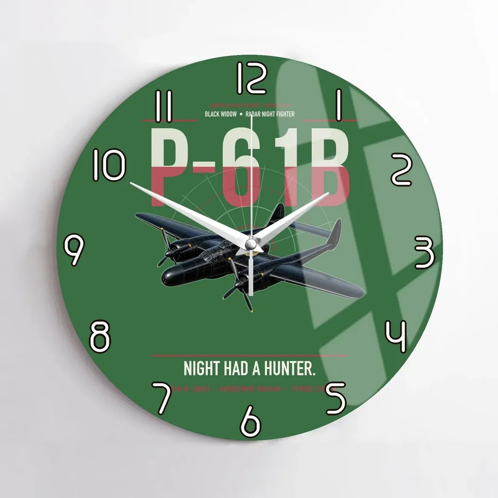 P-61B Black Widow design on green no frame wall clock