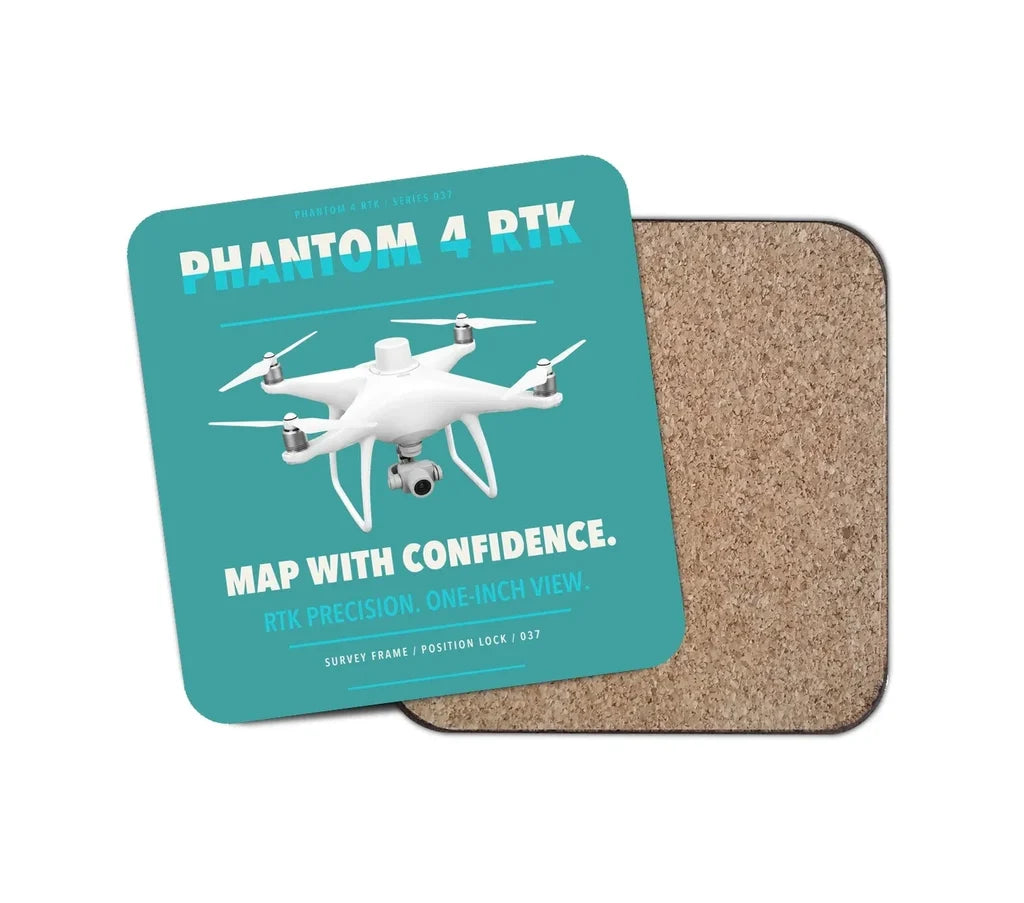 DJI Phantom 4 RTK design on turquoise 1 piece coaster