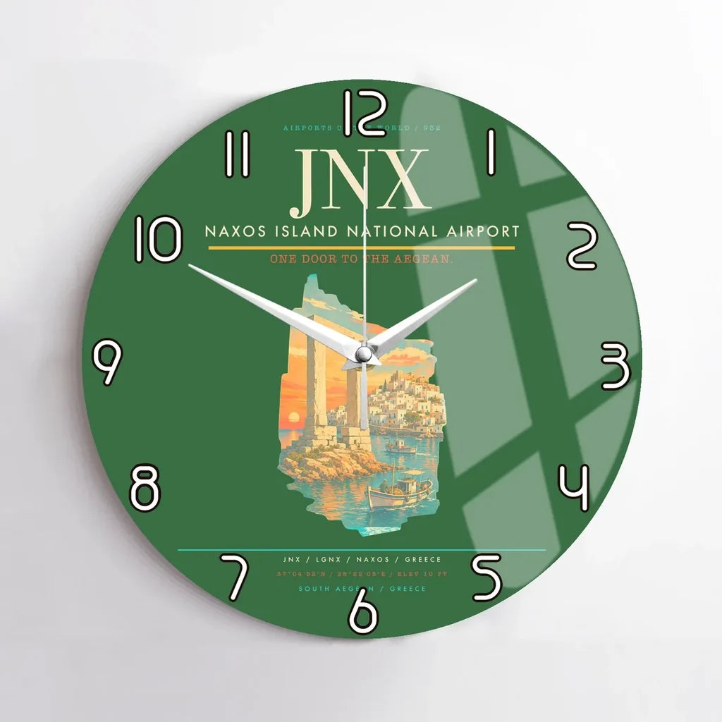 Naxos Island National Airport (JNX) design on green no frame wall clock