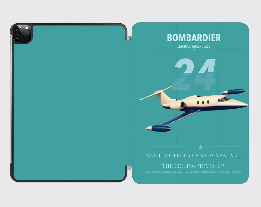 Bombardier Learjet 24 design on turquoise ipad tablet case