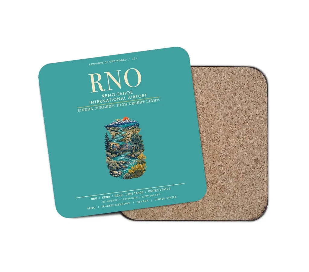 Reno-Tahoe International Airport (RNO) design on turquoise 1 piece coaster