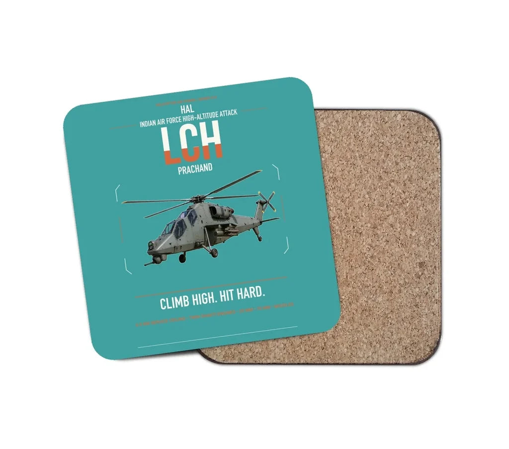 HAL LCH Prachand design on turquoise 1 piece coaster