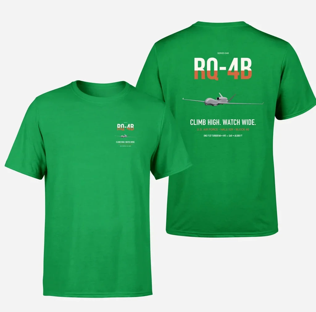 RQ-4B Global Hawk design on green double-side t-shirt, double-side print