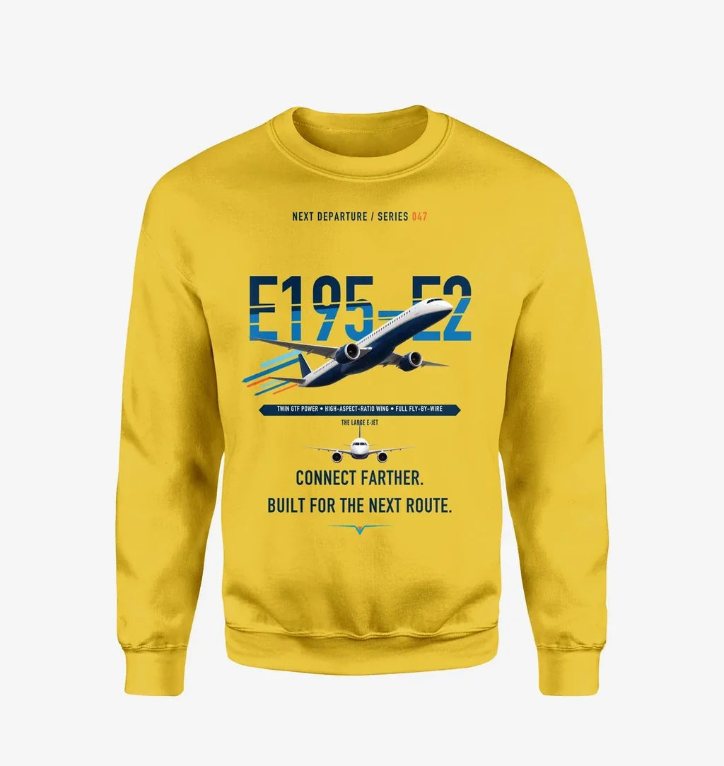 Embraer E195-E2 design on yellow sweatshirt