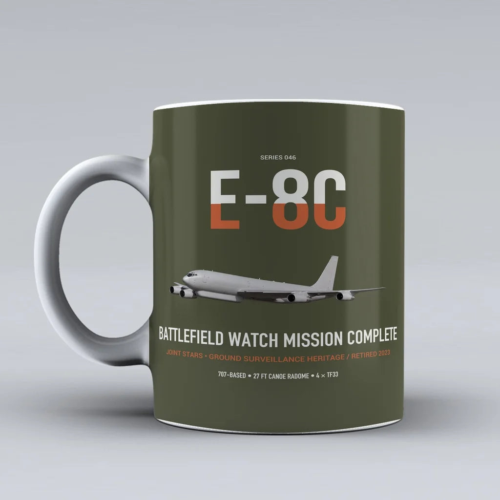E-8C Joint STARS design on green army ceramic mug, double-side print