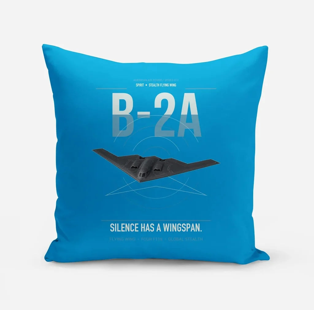 B-2A Spirit design on turquoise pillow