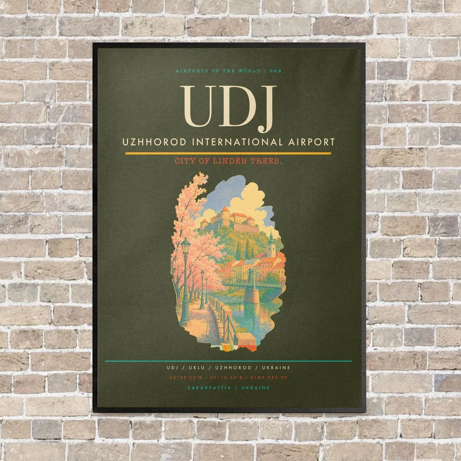 Uzhhorod International Airport UDJ vertical canvas print - framed - green army background