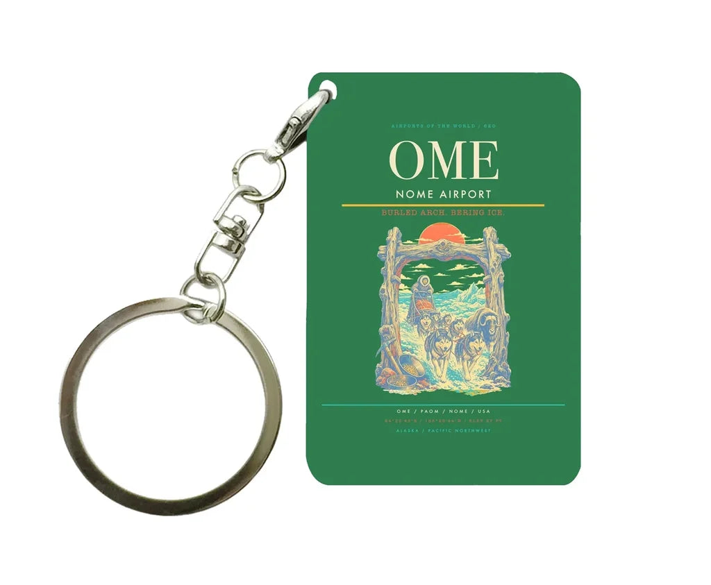 Nome Airport (OME) design on green key chain