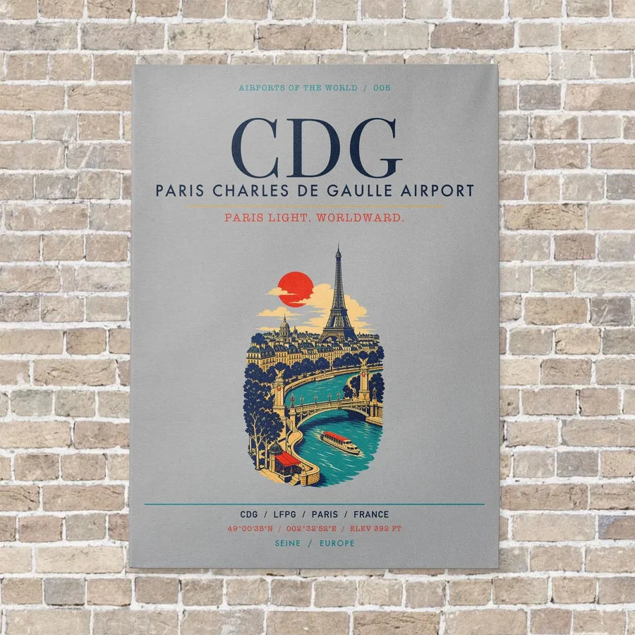 Paris Charles de Gaulle Airport CDG vertical canvas print - no frame - light gray background