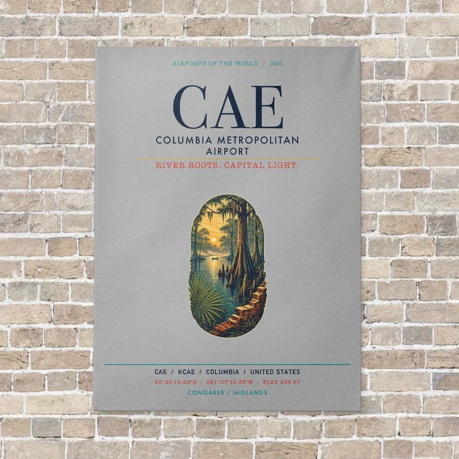 Columbia Metropolitan Airport CAE vertical canvas print - no frame - light gray background