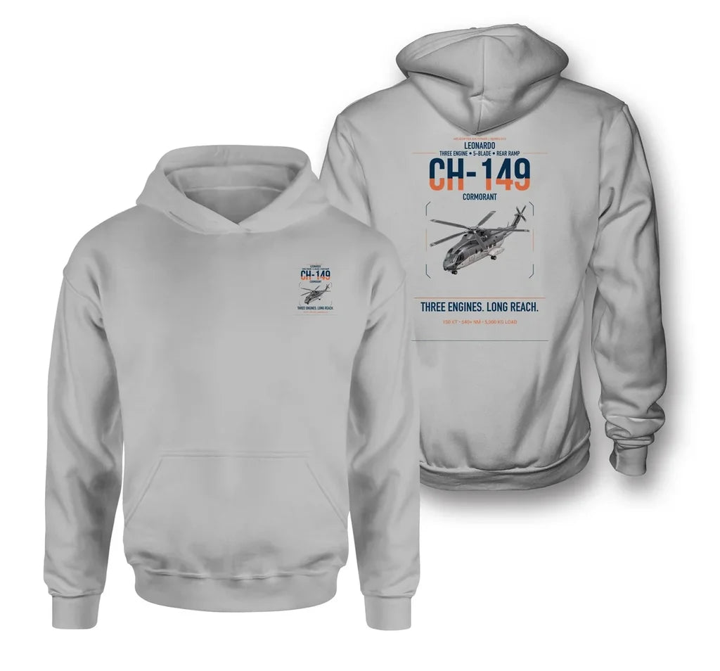 Leonardo CH-149 Cormorant design on light gray double-side hoodie, double-side print