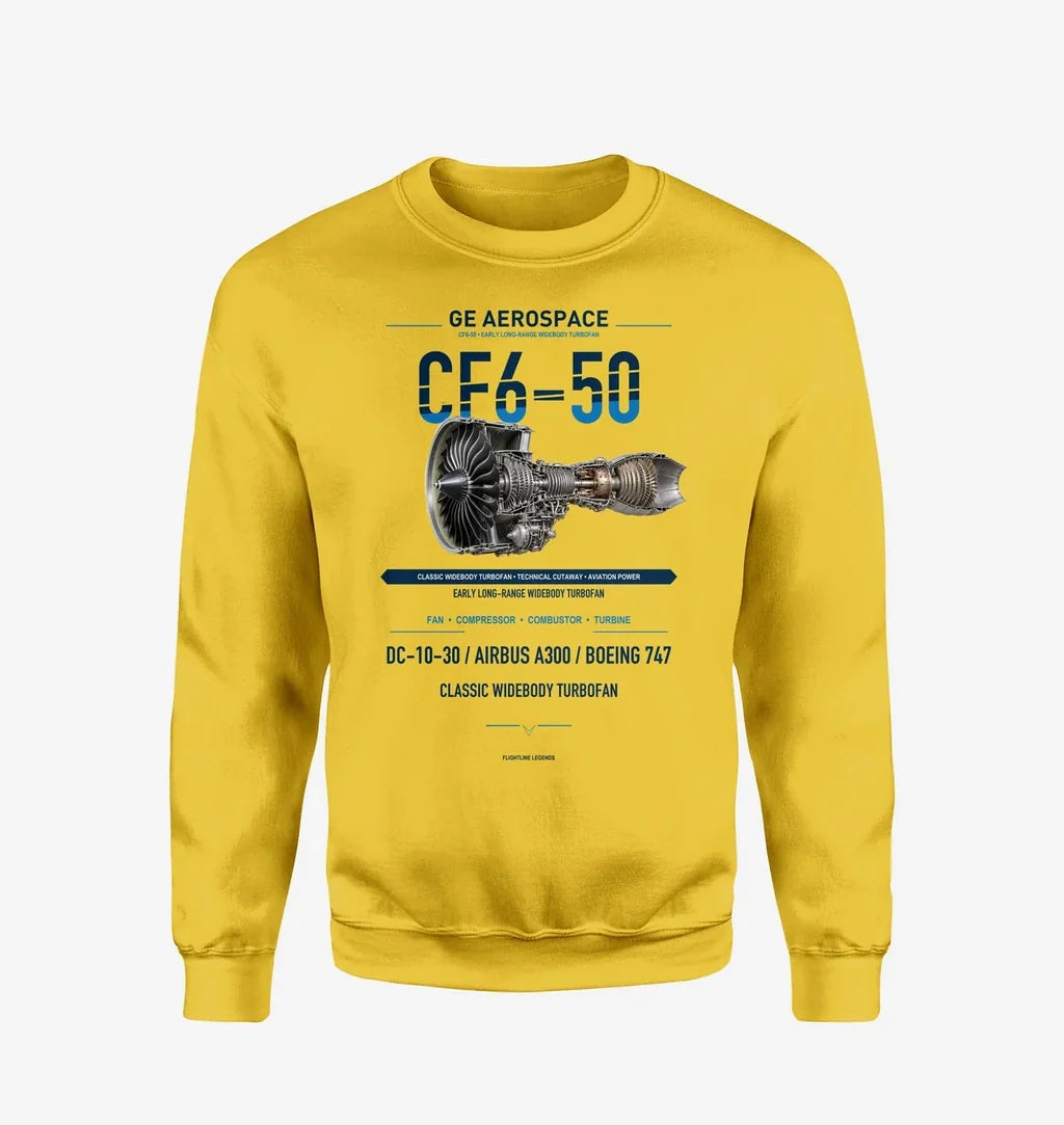 CF6-50 design on yellow sweatshirt
