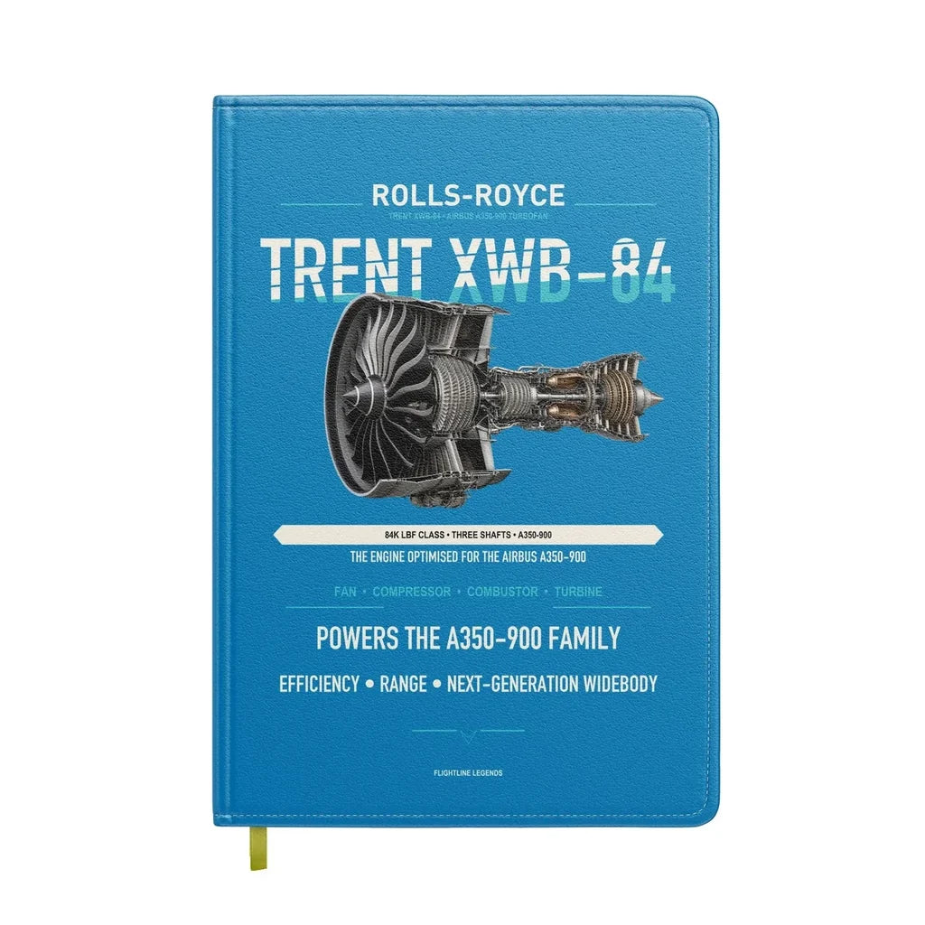 TRENT XWB-84 design on turquoise notebook