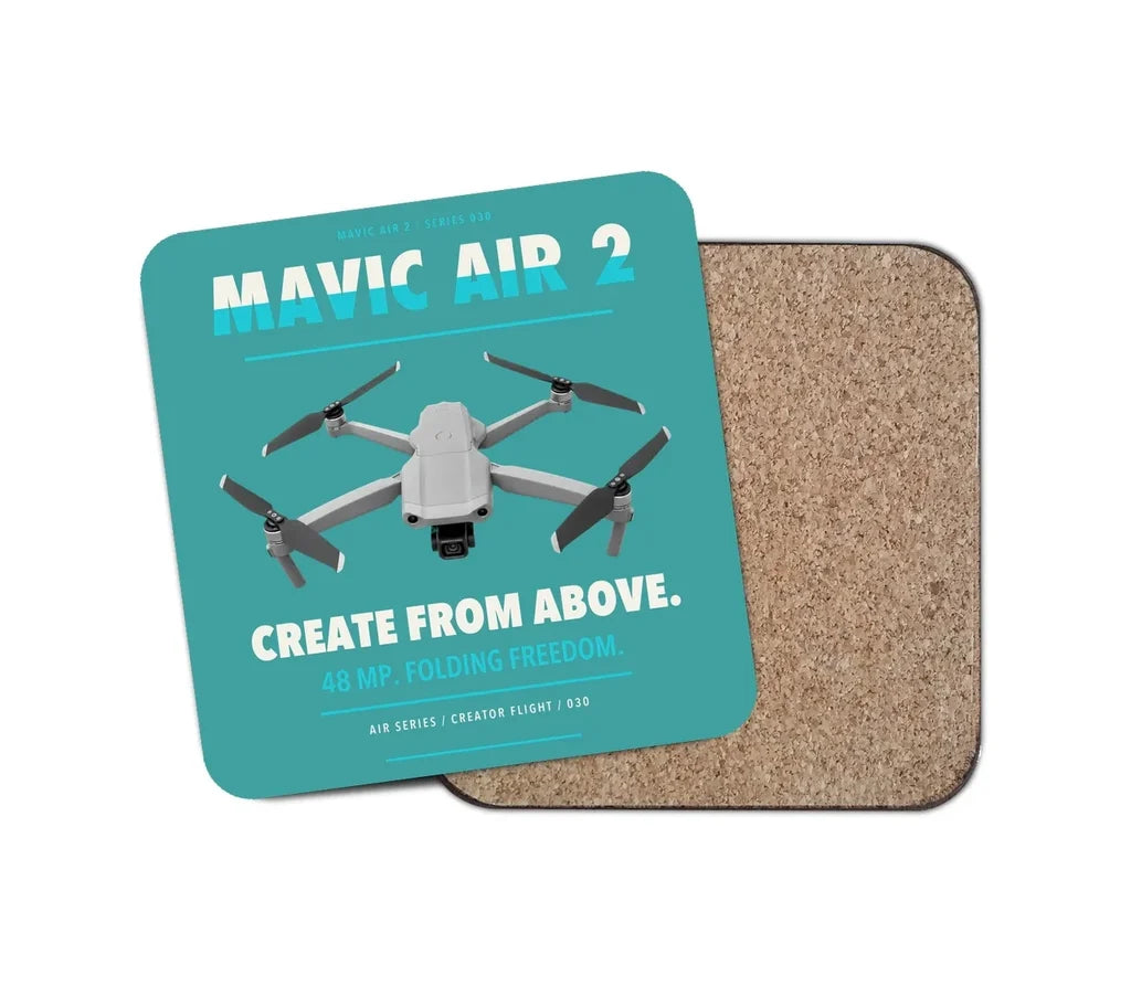 DJI Mavic Air 2 design on turquoise 1 piece coaster
