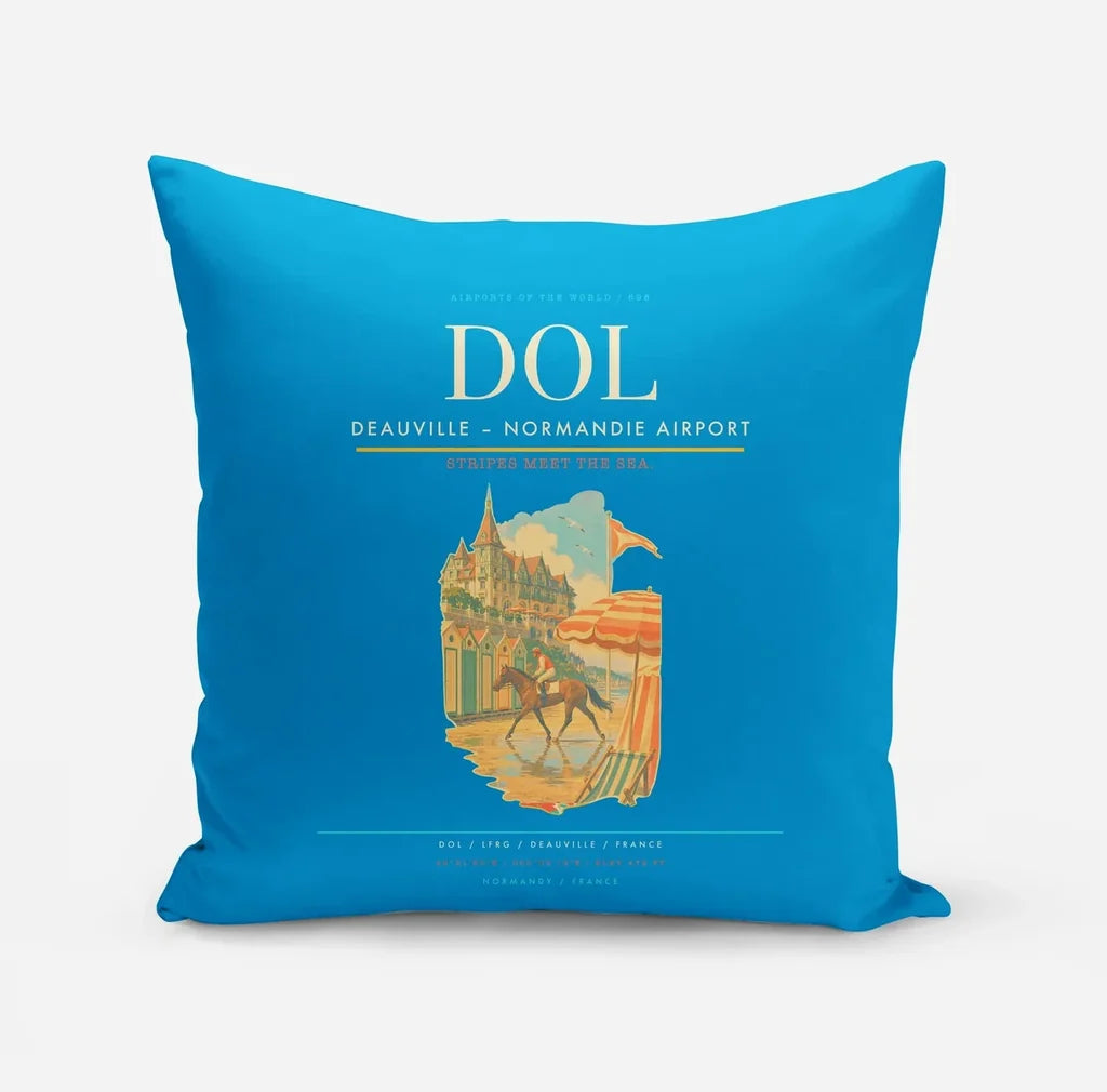 Deauville – Normandie Airport (DOL) design on turquoise pillow
