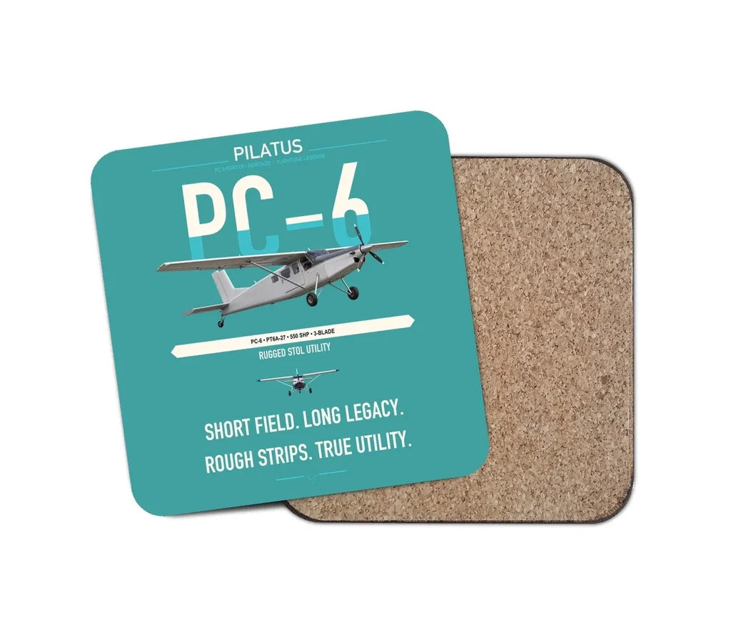 Pilatus PC-6 Porter design on turquoise 1 piece coaster