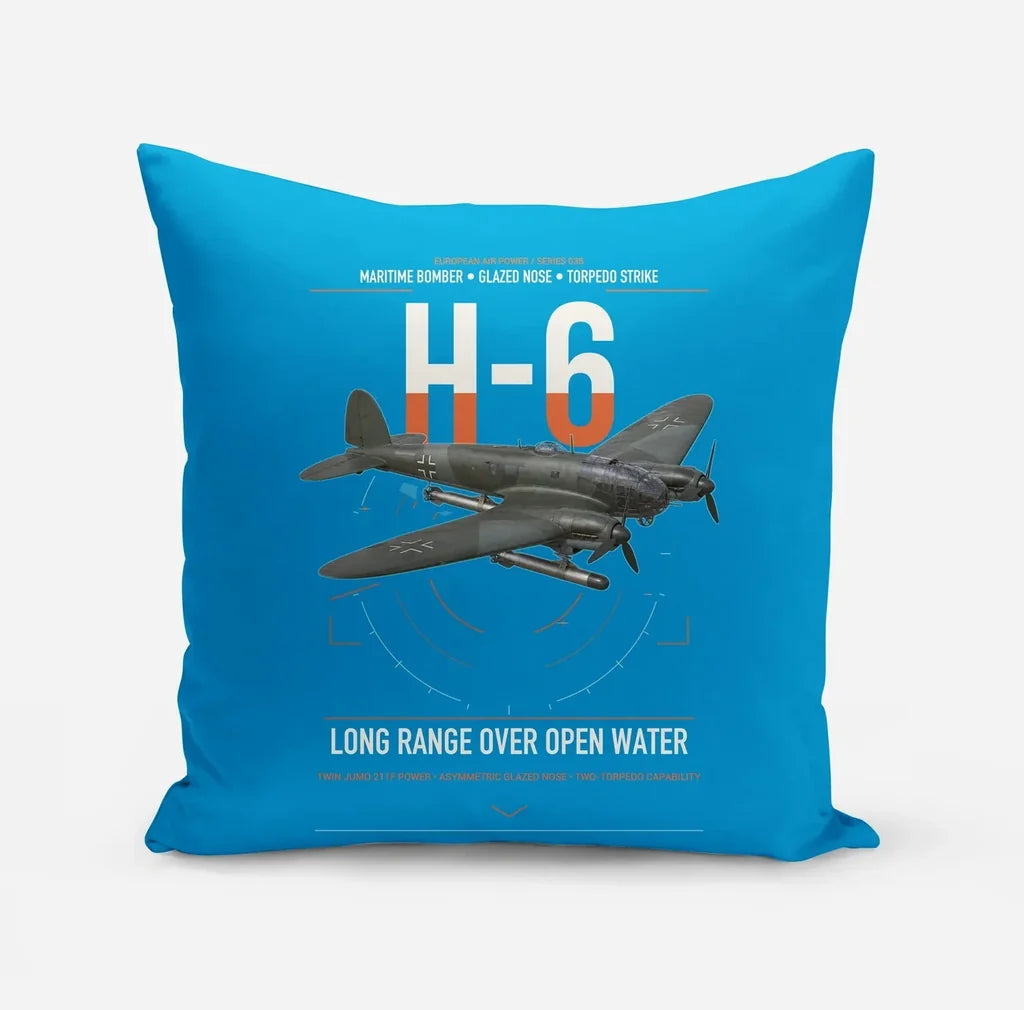 Heinkel He 111H-6 design on turquoise pillow