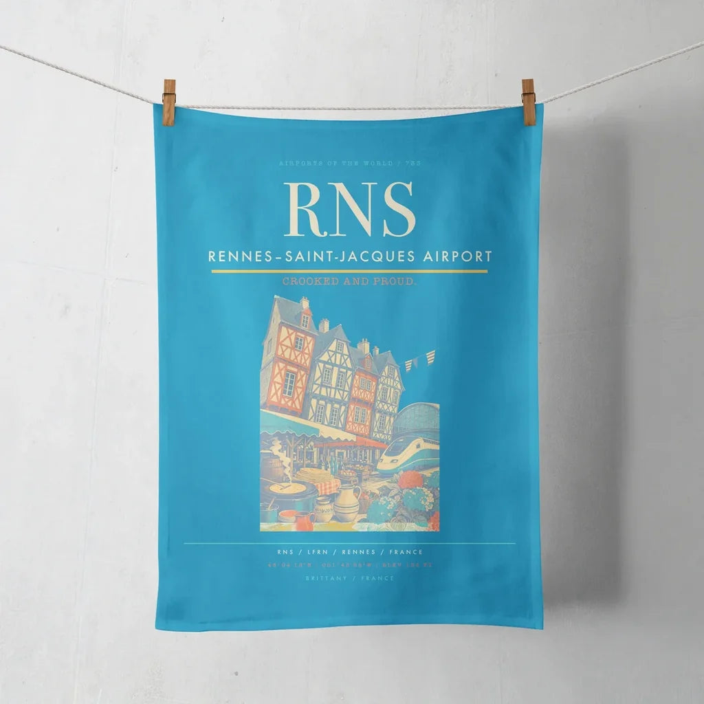 Rennes–Saint-Jacques Airport (RNS) design on turquoise towel