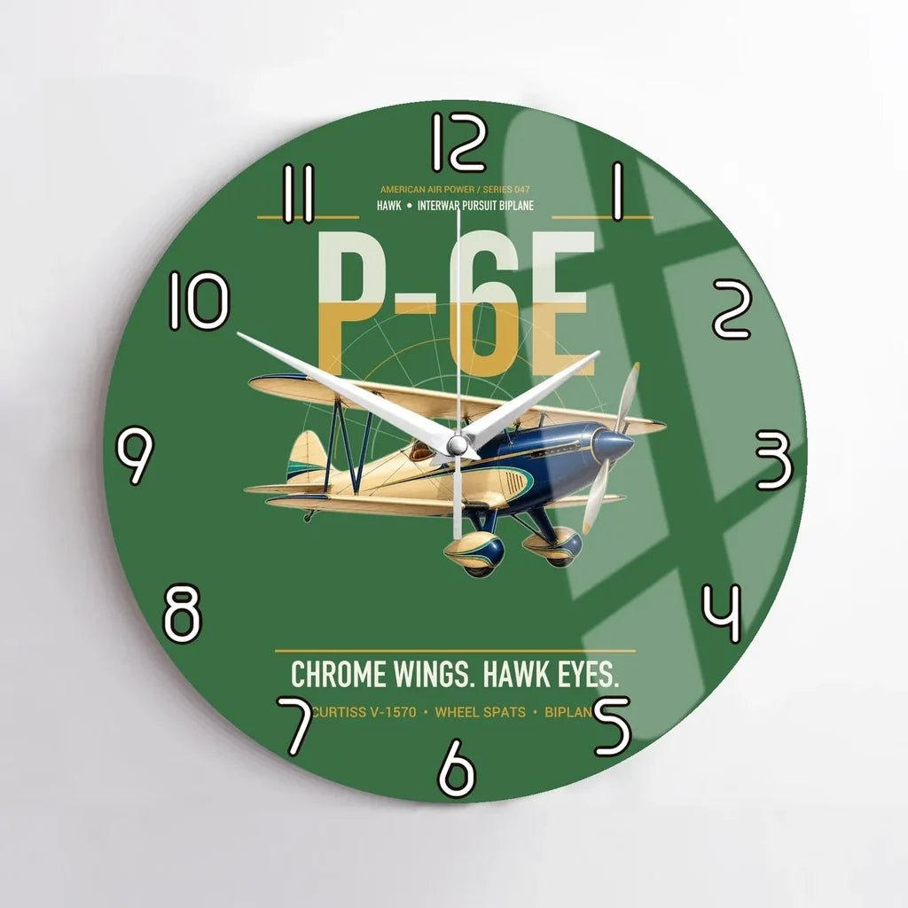 Curtiss P-6E Hawk design on green no frame wall clock