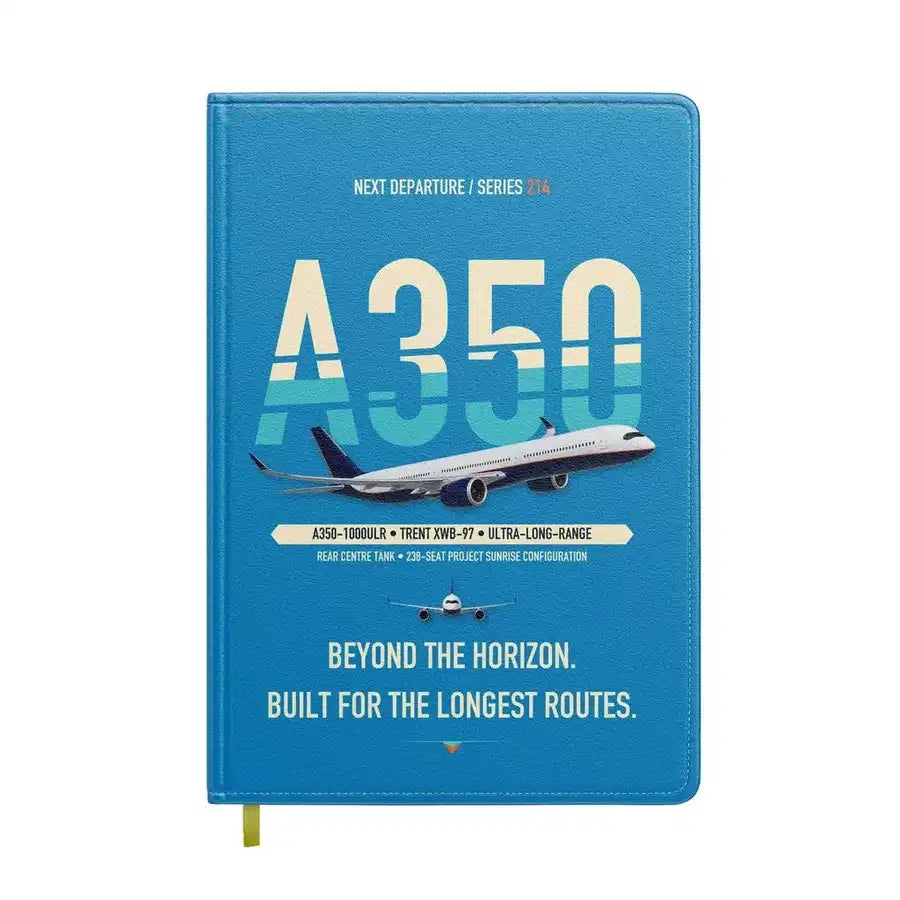 Airbus A350-1000ULR design on turquoise notebook