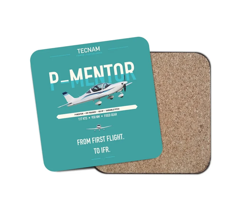 Tecnam P-Mentor design on turquoise 1 piece coaster