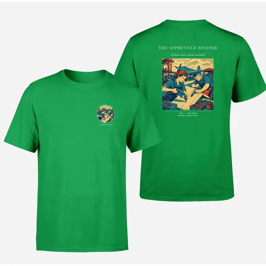 VINTAGE G4530 - The Apprentice Riveter - Double-Side T-Shirt design on green double side t shirt