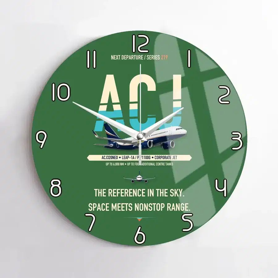 Airbus ACJ320neo design on green no frame wall clock
