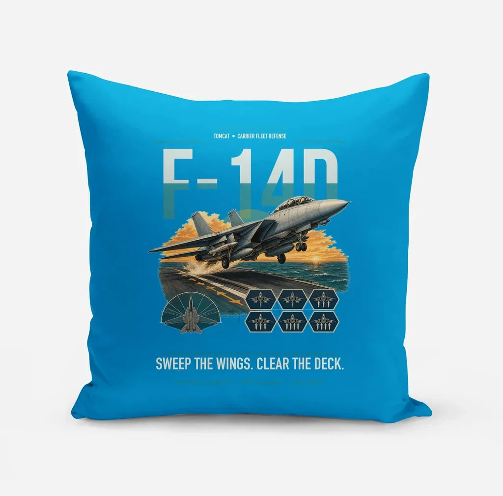 F-14D Tomcat design on turquoise pillow