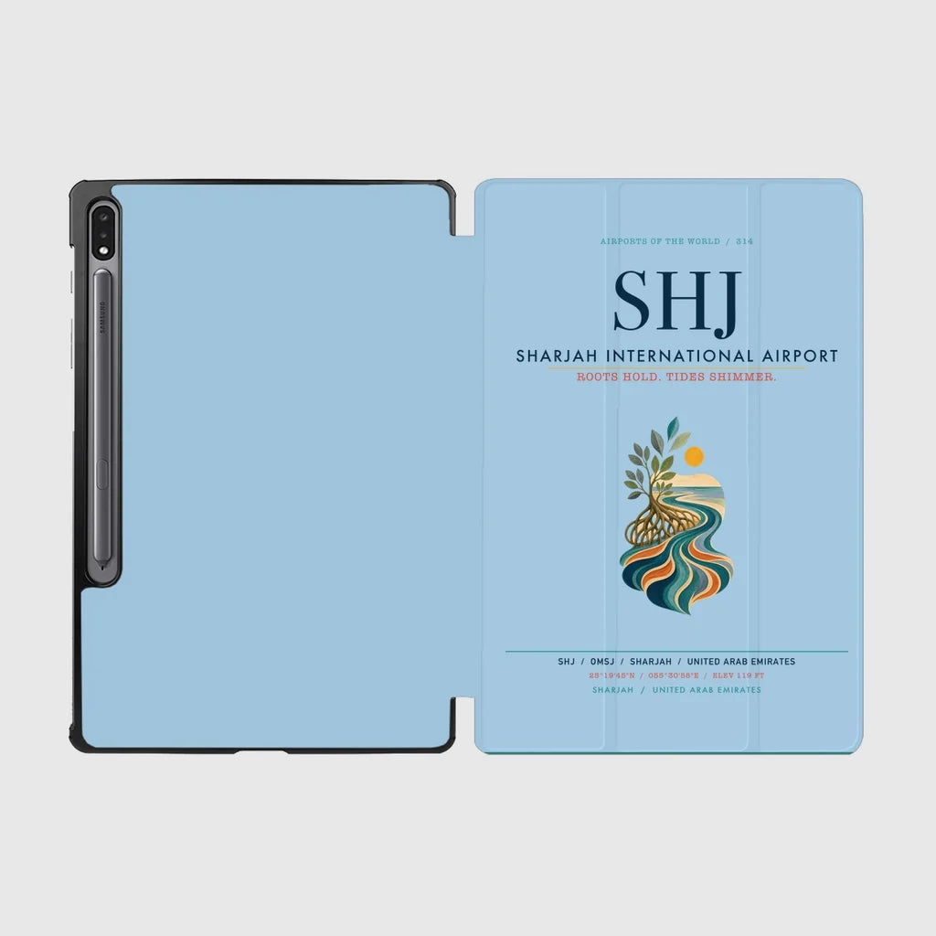 Sharjah International Airport (SHJ) design on light blue samsung tablet tablet case
