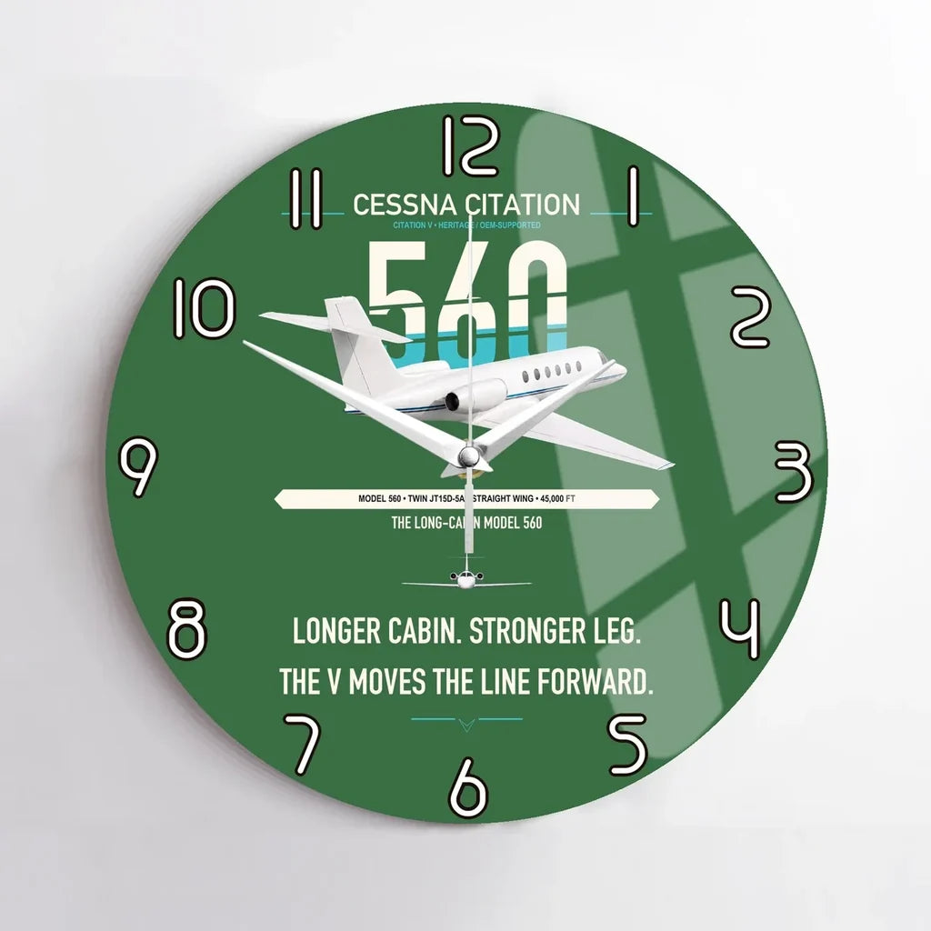 Cessna Citation 560 - Citation V design on green no frame wall clock