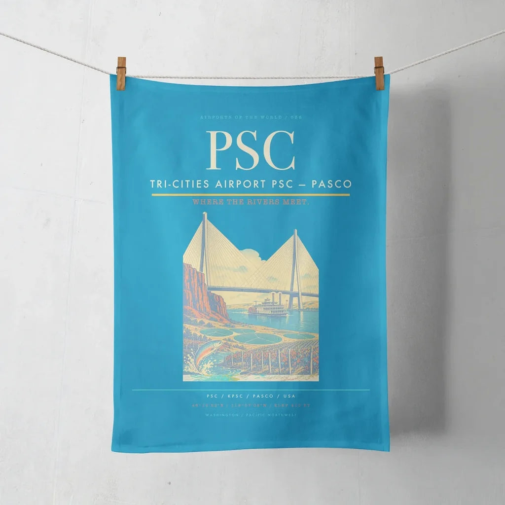 Tri-Cities Airport (PSC) design on turquoise towel