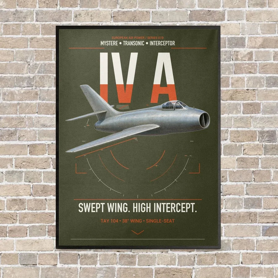 Dassault Mystère IV A vertical canvas print - framed - green army background
