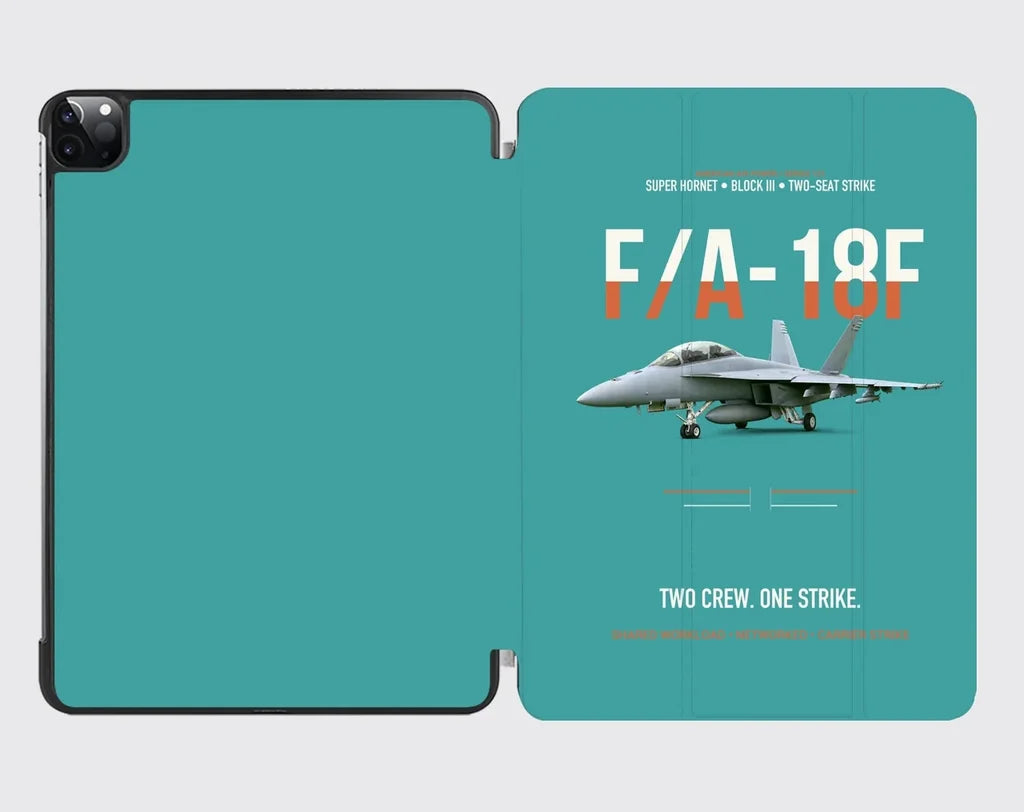 F-A-18F Super Hornet Block III Two Crew One Strike design on turquoise ipad tablet case