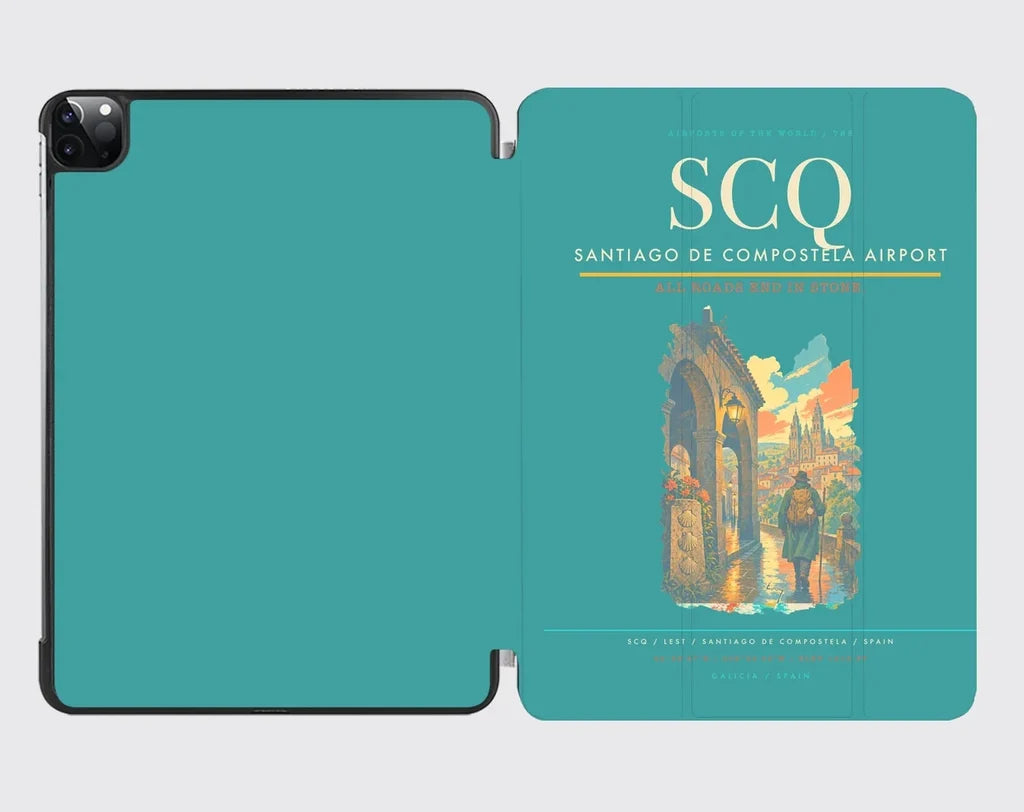 Santiago de Compostela Airport (SCQ) design on turquoise ipad tablet case
