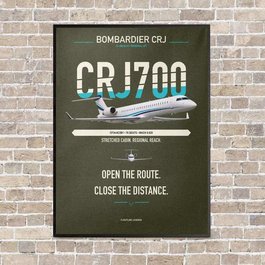Bombardier CRJ700 vertical canvas print - framed - green army background