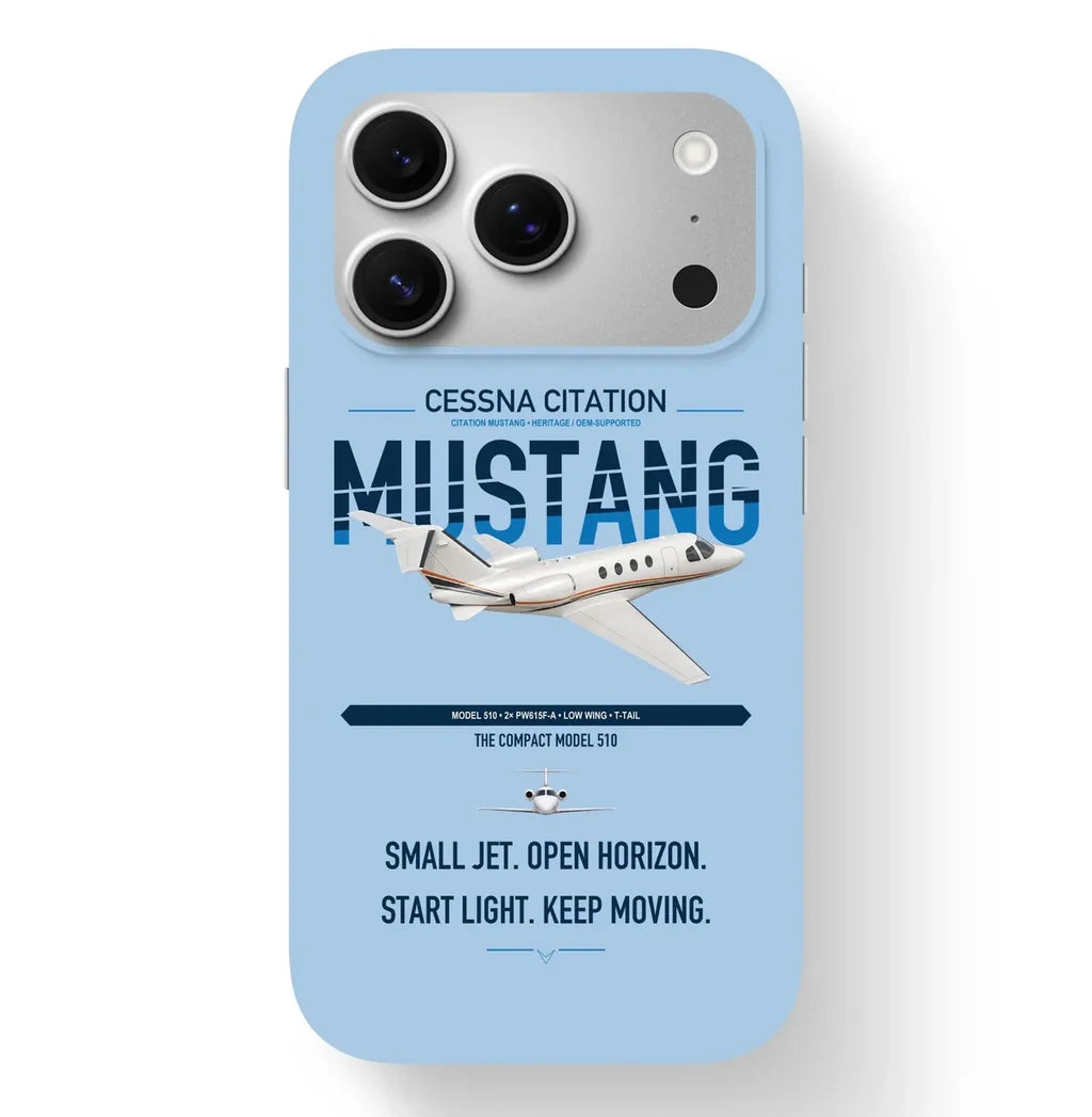 Cessna Citation Mustang design on light blue magsafe iphone case, for iPhone 17 Pro