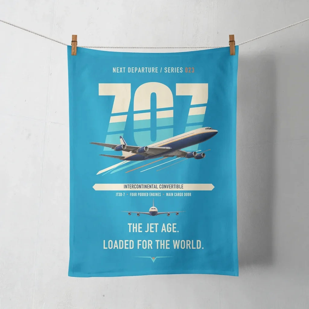 Boeing 707-320C design on turquoise towel
