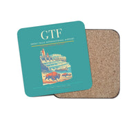 Thumbnail for Great Falls International Airport (GTF) design on turquoise 1 piece coaster