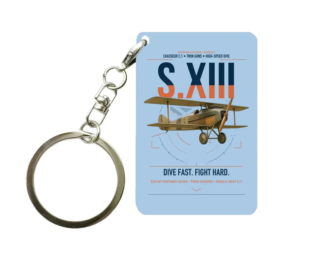 SPAD S.XIII C.1 design on light blue designed key chain, double-side print