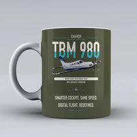 Thumbnail for Daher TBM 980 design on green army ceramic mug, double-side print