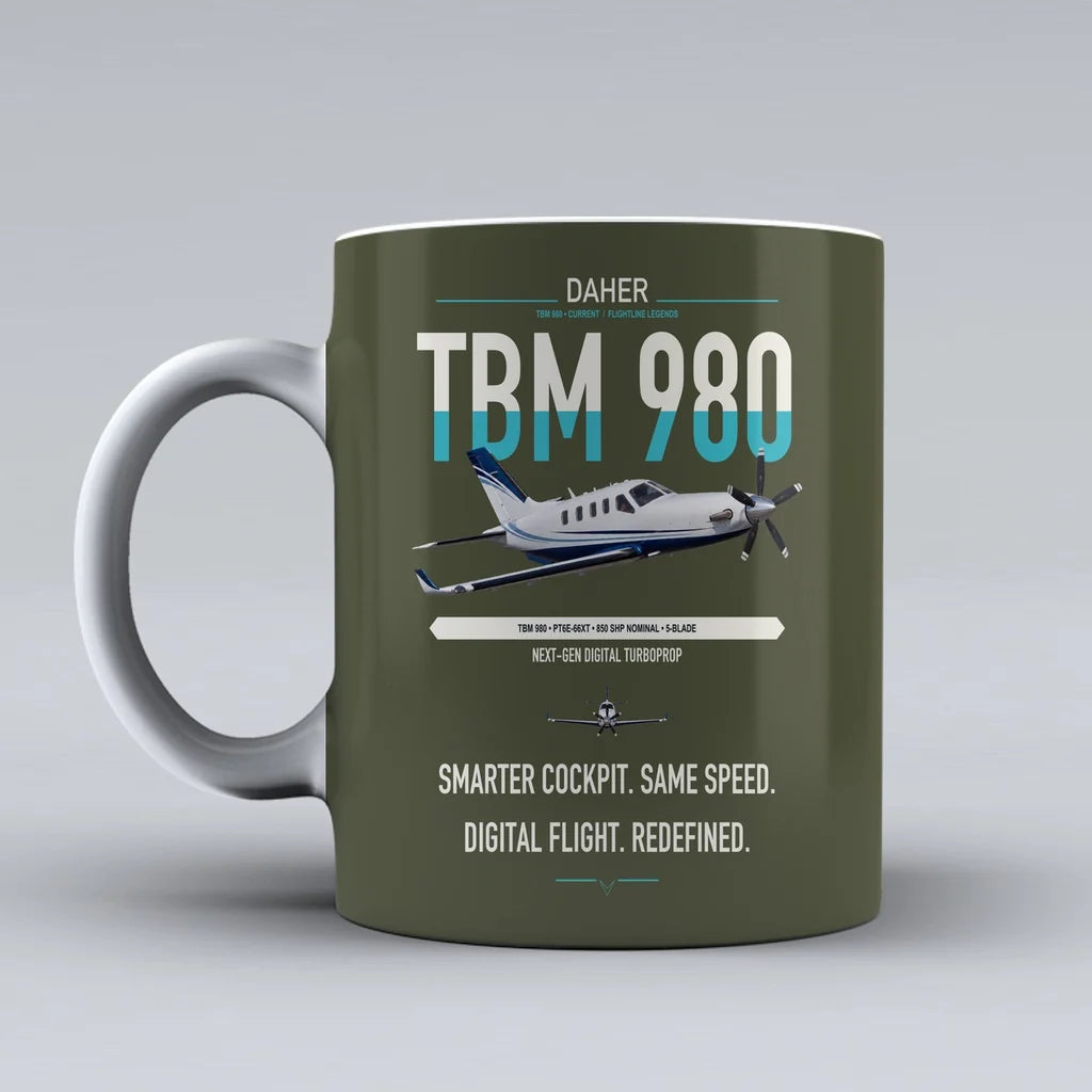 Daher TBM 980 design on green army ceramic mug, double-side print