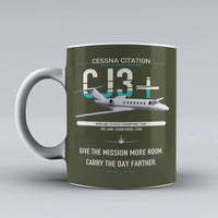 Thumbnail for Cessna Citation CJ3+ design on green army ceramic mug, double-side print