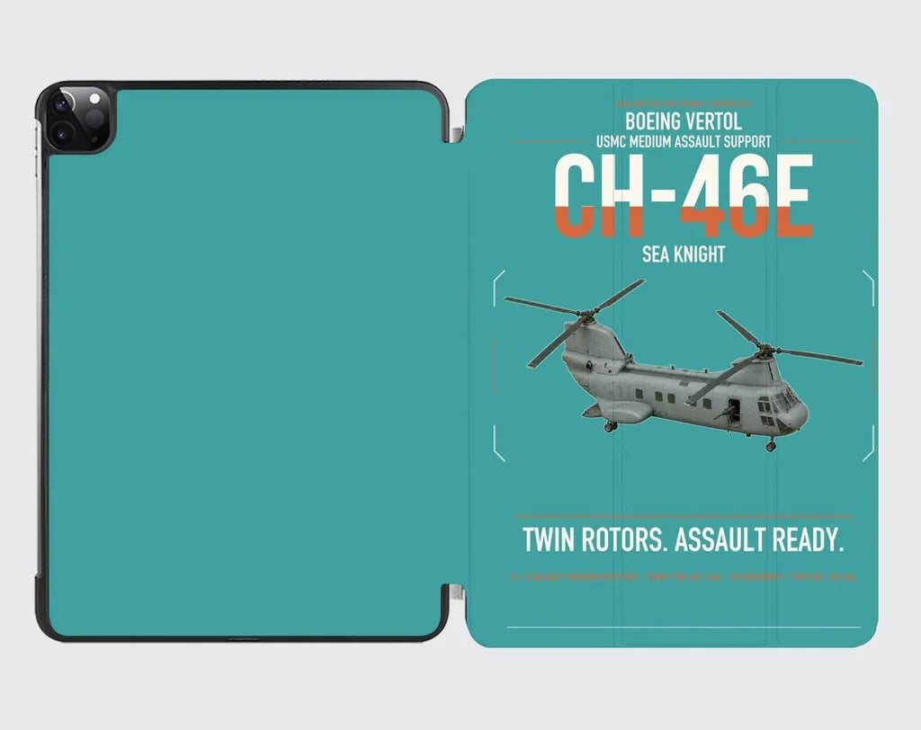 Boeing Vertol CH-46E Sea Knight design on turquoise ipad tablet case